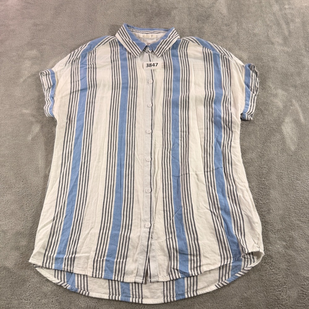 Beach lunch lounge Button Down Shirt Womens XS Blue White Striped LTT1139